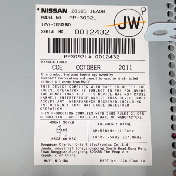 2009-2015 Nissan Rogue OEM Radio Stereo 6-Disc CD AUX PP-3092L 28185 1EA0B - Picture 2 of 7